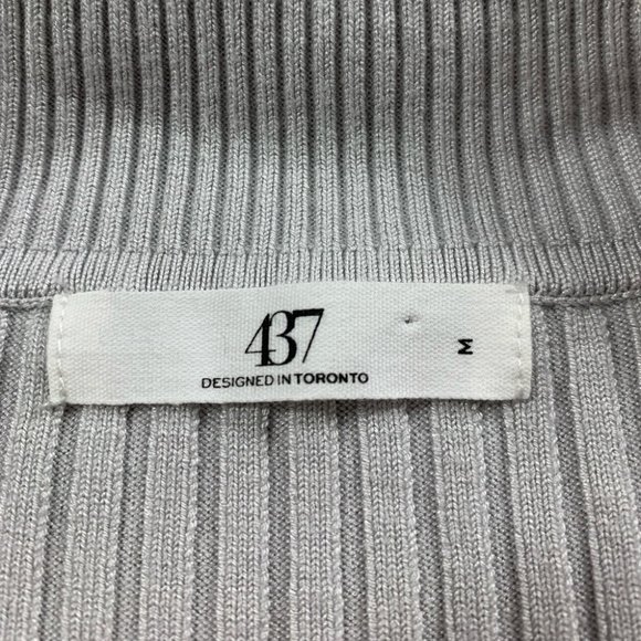 Four Three Seven 437 Grey Ribbed V-neck Cropped Long Sleeve Knit Top - Picture 3 of 6